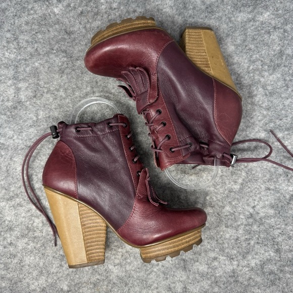 Tsubo Timo Weiland Heeled Stacked‎ Leather Boots Womens Size 5.5 Loafer Red Moc - Picture 5 of 9